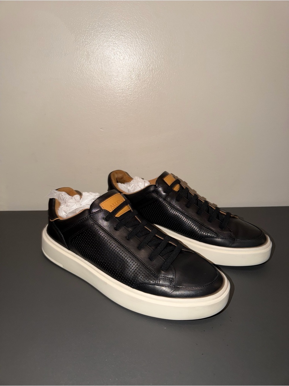 Allen Edmonds Men's Black Leather Low-Top Sneakers with White Sole